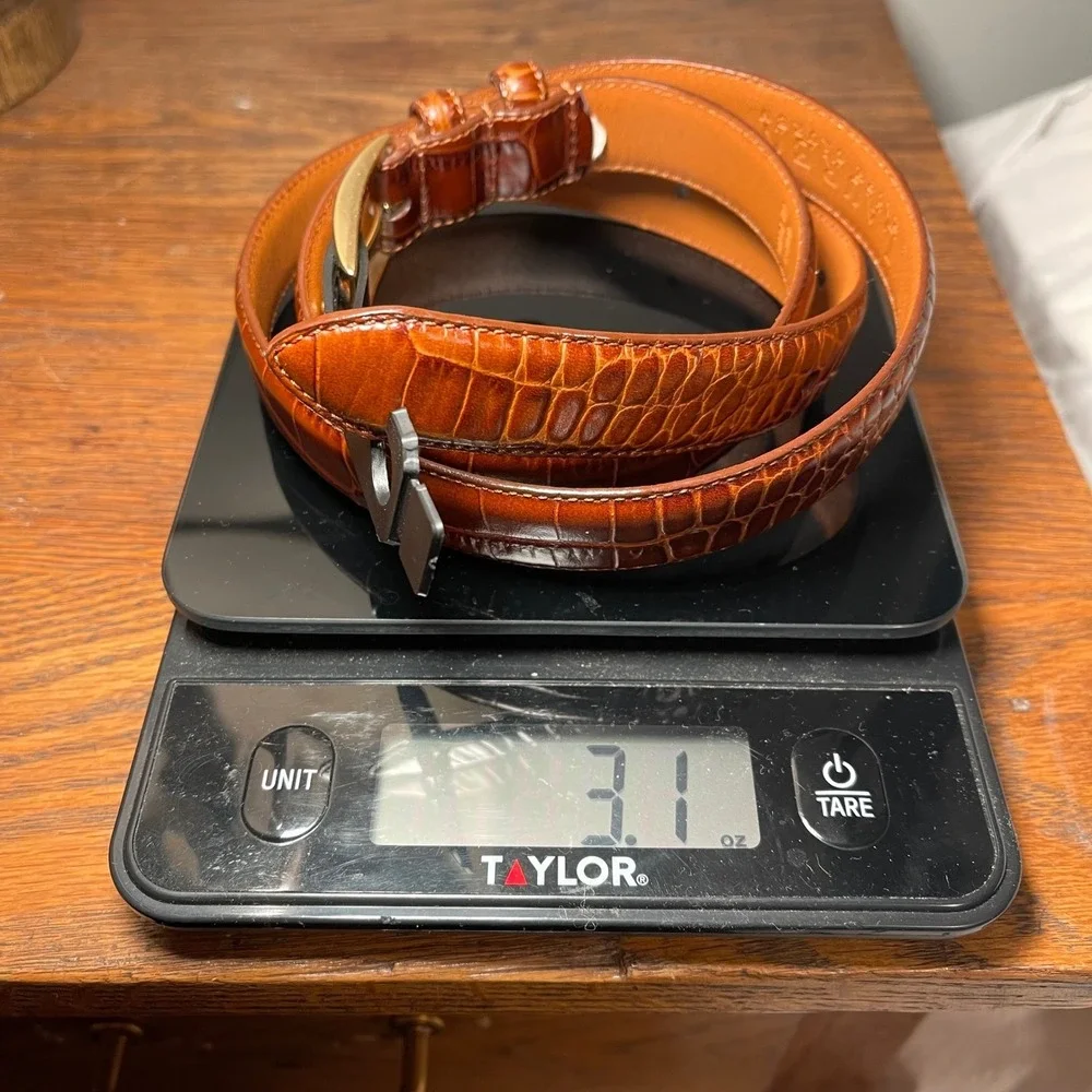Lauren Ralph Lauren Womens Brown Croc Embossed Leather Belt Gold Buckle Large‎
